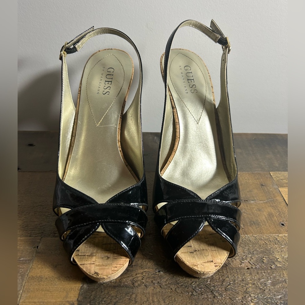 Guess Black and Gold Slingback Heels
